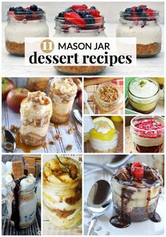 mason jar desserts with text overlay that reads, 10 mason jar dessert recipes