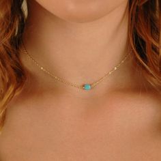 "A beautiful Turquoise Nugget Choker Necklace in Gold, Silver, or Rose Gold. About the Turquoise Nugget Necklace: - Natural Blue Turquoise Nugget Bead - Gold Filled, or Sterling Silver, or Rose Gold Filled - Your choice of adjustable length from 10\" - 17\" (Model is wearing about 14\" chain) - Turquoise Nugget measures about 6mm wide (sizes will vary slightly. Each nugget is unique) - Beautifully Gift Boxed **Please note that this is a custom made item (custom made to your length), therefore I Dainty Blue Turquoise Necklace As A Gift, Adjustable Turquoise Birthstone Necklace, Elegant Turquoise Necklace With Birthstone, Elegant Turquoise Birthstone Necklace, Minimalist Blue Turquoise Necklace, Dainty Turquoise Necklace For Jewelry Making, Choker Necklace Gold, Layering Jewelry, Turquoise Choker