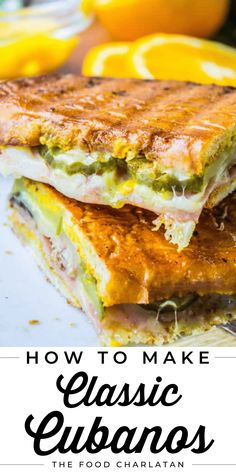 two grilled sandwiches stacked on top of each other with the title how to make classic elevaros