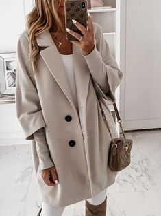 Woolen Coat, Button Top, Women's Coats, How To Look Classy, The Urban, Coats For Women, Felt, Long Sleeves, Long Sleeve