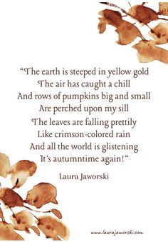 a poem written in watercolor and ink on paper with an image of autumn leaves