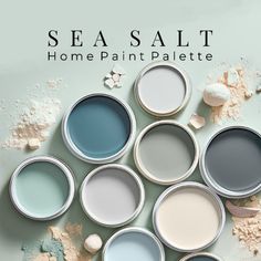 six different shades of paint sitting next to each other with the words sea salt on them