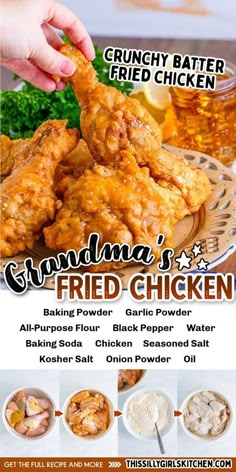 Grandma’s Fried Chicken- This Silly Girl's Kitchen Louisiana Chicken Fry Batter Recipe, Fried Chicken Legs Recipe Easy, Ina Garten Fried Chicken, Crispy Fried Chicken Recipe Easy, Fried Chicken No Buttermilk, Fried Chicken Batter Recipe Crispy, Easy Fried Chicken Recipe Simple, Crisco Fried Chicken, Coating For Fried Chicken