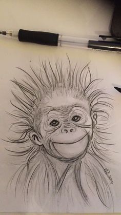 a drawing of a monkey with spiked hair on it's head and eyes is shown