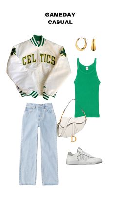 Boston Celtics Game Outfit Women, Womens Nba Game Outfit, Gameday Outfit Basketball, Back To School Outfits Sophomore, Trendy Gameday Outfit, Chicago St Patricks Day Outfit, Green Gameday Outfit