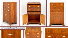 four different views of an old wooden dresser