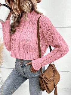 Knitted Sweaters, High Neck, Twist, Solid Color, Color