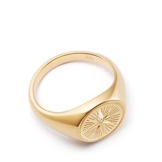 This statement Celestial Compass Signet Ring features a radiant white sapphire set at the centre of its unique design, inspired by the navigational instruments used by explorers in the 14th and 15th centuries. Perfect for bringing a bright touch to your ring stacks, this versatile signet ring can be worn across the hand, or looks bold and unique worn alone. This gold signet ring is crafted from 18 carat gold plated sterling silver and makes a meaningful gift. Stackable signet ring design Crafted Sapphire Jewellery, Ring Stacks, Gold Plated Jewellery, Compass Design, Gold Signet Ring, Jewellery Designer, Gifts For My Wife, Sapphire Jewelry, Ring Size Guide