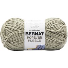 bernat forever fleece yarn ball in light grey, with blue and white stripes