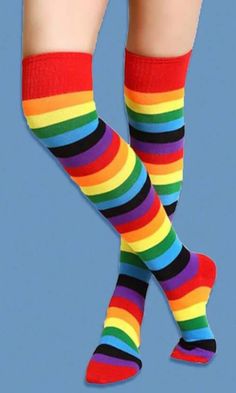 One Pair Over The Knee Rainbow Striped Socks  Fits shoe size 5-9, Made out of 98% Polyester & 2% Spandex Perfect addition for any Halloween Costume or dress up wear. Comes from a smoke free home.  Ready to ship. Check out my store for other Halloween Costumes. TERMS: All sales are final on Holiday items. Delivery confirmation is included with shipping. Pebbles Costume, High Knee Socks Outfit, Characters Outfits, Happy Monster, Art Supplies Storage, Sock Outfits, Street Life, Over The Knee Socks, Women Socks