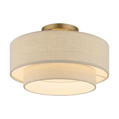 a white ceiling light with a beige shade