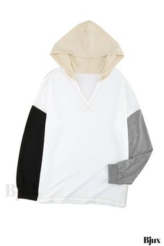 Bjux - Sudadera con capucha de manga larga y cuello en V con diseño contemporáneo Hoodies Style, Hair Perfume, Sleeves Clothing, Fall Autumn, Long Sleeve Hoodie, Contemporary Design, Color Blocking, Loose Fitting, Sleeve Length