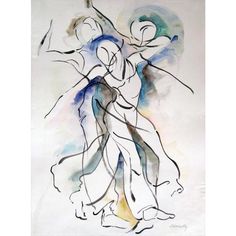 an abstract drawing of two people dancing