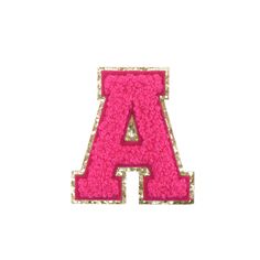 the letter'a'is made out of pink yarn and sequins on a white background