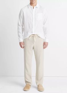 Lightweight Hemp Pant in Trousers | Vince Casual Linen Pants With Tie Waist, Relaxed Fit Linen Pants With Drawstring, Linen Pants With Drawstring And Relaxed Fit, Relaxed Fit Linen Bottoms With Tie Waist, Linen Drawstring Relaxed Fit Pants, Linen Drawstring Pants With Relaxed Fit, Casual Beach Bottoms With Drawstring Tie, Linen Bottoms With Tie Waist And Relaxed Fit, Linen Bottoms With Tie Waist And Loose Fit