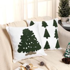 PRICES MAY VARY. Canvas and Regenerated Cotton Set of 4 Christmas Pillow Covers: you'll get 4 packs of 18 x 18 inch Christmas tree pillow covers in 2 styles(no insert), suitable for most regular household pillows, and you can decorative multiple pillows around your house for a harmonized Xmas look Christmas Design for Holiday Cheer: these Christmas pillow cases use fine embroidery craftsmanship and feature fluffy 3D knit woven Xmas tree patterns on the front, which can uplift your living room de Free Crochet Christmas Tree Pillow, Farmhouse Christmas Pillows, Green And White Christmas Pillows, Holly Christmas Pillow, Green Christmas Joy Pillow, Christmas Throw Pillows Walmart, Couch Bedroom, Christmas Entryway, Fine Embroidery