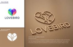 the lovebird logo is made up of two hearts