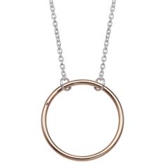 "You'll love the contemporary style of this two-tone circle pendant necklace from PRIMROSE. You'll love the contemporary style of this PRIMROSE sterling silver circle necklace. NECKLACE DETAILS Drop length: 0.78 in. Chain length: 18 in. Chain type: cable Clasp: spring-ring Metal: sterling silverFinish: polished Packaging: decorative card Size: 18"". Gender: female. Age Group: adult. Material: Gold Over Sterling." Two Tone Ring, Circle Pendant Necklace, Silver Circle, Circle Necklace, Circle Pendant, Metal Rings, Spring Rings, Ring Necklace, Contemporary Style