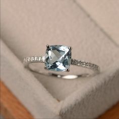 925 Stamped , Simulated Aquamarine Occasion: Anniversary, Engagement, Gift, Party, Wedding Blue Aquamarine Ring, March Birthstone Ring, Cushion Cut Ring, Aquamarine Engagement Ring, Blue Stone Ring, Aquamarine Ring, March Birthstone, Aquamarine Rings, Green Amethyst