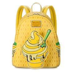 Fans of the delicious Parks Pineapple Swirl will be sweet on this mini backpack inspired by the popular treat. A die-cut cup of the whipped dessert serves as an exterior pocket on this simulated leather bag from Loungefly while the rest of the bag has an allover chunky pineappley geometric pattern. Looking good enough to eat, it'll make you hunger for your next trip to the Parks. Loungefly Purse, Disney Backpack, Disney Eats, Loungefly Mini Backpack, Disney Loungefly, Disney Dooney, Mini Mochila, Dole Whip, Loungefly Bag