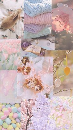 a collage of pastel colors and flowers