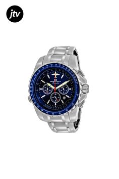 Stainless steel case, Stainless steel bracelet, Blue dial, Quartz movement, Scratch resistant mineral, Water resistant up to 5 ATM - 50 meters -165 feet //  OC0114 Outdoor Blue Watch With Metal Dial, Blue Stainless Steel Watch With Tachymeter, Blue Stainless Steel Watches With Tachymeter, Blue Chronograph Watch With 10atm Water Resistance For Business, Mineral Water, Bracelet Blue, Steel Watch, Stainless Steel Watch, Steel Bracelet