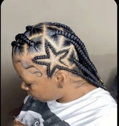 Braided Star Hairstyles Black Hair, Star Braids Black Hair, Star Cornrows Braids, Braids 2024, Hair Stars, Hairstyles Wig, Large Knotless, Hairstyle Braid, Lemonade Braids Hairstyles