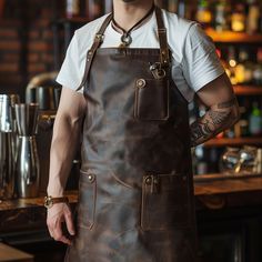 Bar Tender, Bar Apron, Barber Apron, Leather Apron, Leather Bar, Perfect Cocktails, Apron Designs, Custom Leather, Functional Design