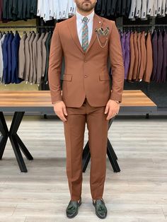 Verona Tile Slim Fit Wool Suit-baagr.myshopify.com-1-BOJONI Brown Suits For Men, Double Breasted Suit Men, Shoe Care Kit, Pants Gift, Slim Fit Tuxedo, Military Ball, Suit Material, Brown Suits, Fashion Suits For Men