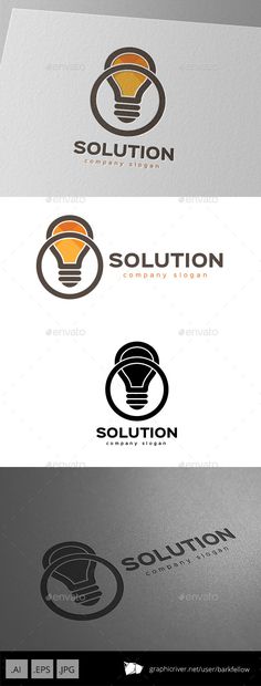 four different logos with the words solution and light bulb on them - symbols logo templates