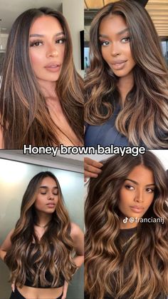 Caramel Hair Highlights On Black Hair, Hair Color On Mexican Women, Multidimensional Brunette Dark, Highlights And Layers Brown Hair, Honey Chocolate Brown Hair, Fall Hair Colors Medium Length, Carmel Brown Balayage Hair On Black Hair, Black Hair Caramel Money Piece, Warm Burnett