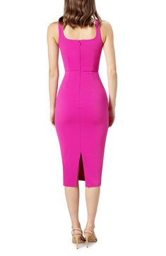 Turn heads in this sleek, shapely dress styled with an eye-catching notched neckline and an airy vented back. 43" length (size Medium) Back zip closure Sweetheart neck Sleeveless Lined 96% polyester, 4% spandex Dry clean or hand wash, flat dry Imported Women's Clothing Sleeveless Midi Dress With Flattering Cut, Fitted Pink Sleeveless Dress For Evening, Sleeveless Dress With Asymmetrical Neckline And Fitted Bodice, Pink Midi Length Sleeveless Cocktail Dress, Pink Sleeveless Midi Cocktail Dress, Pink Fitted Midi Dress With Straight Neckline, Chic Pink Dress With Notched Neckline, Sleeveless Pink Dress With Back Zipper, Sleeveless Midi Dress With Fitted Bodice And Back Zipper