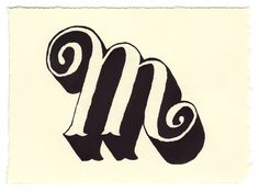 a black and white drawing of the letter m