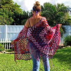 Hippie Crochet Pattern Boho Crochet Pattern Crochet Poncho | Etsy One Size Crochet Lace Top For Festivals, Bohemian Vacation Patterns, Purple Bohemian Crochet Top For Festival, Bohemian Crochet Patterns For Vacation, Bohemian Crochet Lace Patterns For Beach, Bohemian Granny Square Poncho For Festivals, Bohemian Beach Crochet Patterns, Bohemian Multicolor Crochet Lace Patterns, Bohemian Crochet Lace Shawl Pattern