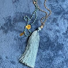 Brand New With Tags Blue Stone And Silver Stones With A Blue Tassel Pura Vida Necklace, Rhinestone Choker Necklace, Square Necklace, Blue Tassel, Gold Long Necklace, Cubic Zirconia Necklace, Green Pearls, Rhinestone Choker, Summer Necklace