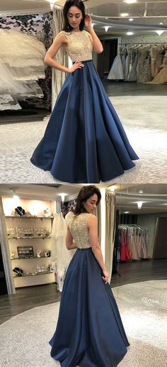 Blue Long Prom Dresses, Navy Blue Prom, Navy Blue Prom Dresses, Blue Prom Dress, Best Prom Dresses, Dress With Sequins, Satin Evening Dresses