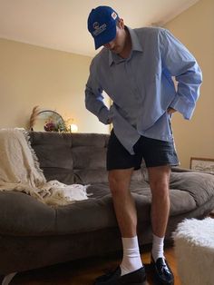 Living Room Vibes, Gray Couch, Room Vibes, Shorts Outfits, Mens Fashion Streetwear, 가을 패션, Cozy Living