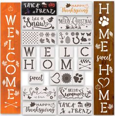 a bunch of different types of stickers on a wooden board with the words welcome home