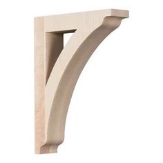 an unfinished wooden shelf bracket on a white background