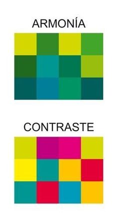 two different colored squares with the words, armonia and contraste on them