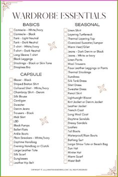 a printable list for the wardrobe essentials