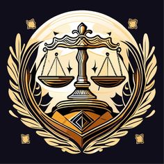 an image of the scales of justice in front of a black background with gold accents