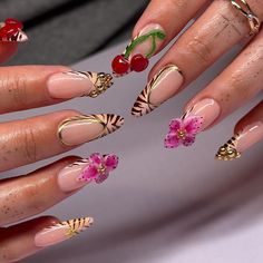 Gel X Almond Nail Designs, 3d Summer Nails, Summer Spring Nails, Spring Nail Sets, Spring Sets, Artistic Nails, Glow Nails, Short Square Acrylic Nails, Unique Acrylic Nails