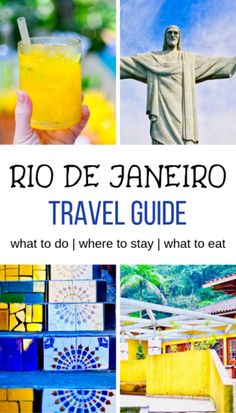 the rio de janiero travel guide is shown in three different pictures, with text overlaying it