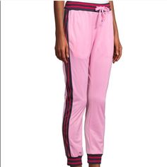 Pink Track Pants Brand New Smoke & Pet Free Home Spring Bottoms With Contrast Trim And Stretch Fit, Spring Cotton Bottoms With Contrast Trim, Stretch Bottoms With Contrast Trim For Loungewear, Spring Loungewear Bottoms With Contrast Trim, Casual Long Pants With Contrast Trim, Trendy Sweatpants With Side Stripes For Spring, Athleisure Bottoms With Contrast Trim For Loungewear, Cotton Bottoms With Side Stripes For Spring, Relaxed Fit Athleisure Bottoms With Contrast Trim