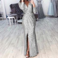 Olivia Mark - Long Evening Dress with Deep V-Neck and Sparkling Details, Elegant and Sexy Cocktail Party Gown Fitted Maxi Length V-neck Dress For Party, Evening V-neck Gown For Party Season, V-neck Wedding Gown For Party Season, Fitted V-neck Floor-length Dress For Prom, V-neck Maxi Dress For Evening Wedding, Fitted Floor-length V-neck Dress For Prom Season, Fitted Floor-length V-neck Dress For Prom, Floor-length Fitted V-neck Dress For Prom, V-neck Evening Gown For Night Out