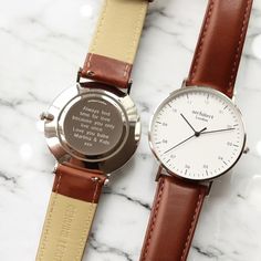 Sleek and refined, our Personalised Minimalist Watch with a Brown leather strap combines understated elegance with quality craftsmanship.  The polished stainless steel case, paired with a genuine leather quick-release strap, surrounds a precise quartz movement for reliable timekeeping. Designed with personalisation in mind, the back of the watch offers ample space for your engraved message in either a modern font or your own handwriting, making it a unique keepsake. Presented in a luxurious gift Groom Present, Present For Groom, Contemporary Fonts, Minimalist Men, Anniversary Gift For Him, Minimalist Watch, Brown Leather Strap, Anniversary Gifts For Him, Wristwatch Men