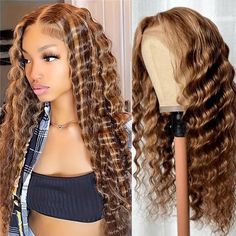 PRICES MAY VARY. Highlight deep wave lace front wigs human hair material: 13x4 lace front wigs human hair honey blonde, 9A unprocessed 100% brazilian virgin human hair, silk, soft and full. Ombre lace front wigs human hair advantage: no tangle, no shedding, no bad smell, can be straighted, restyled as you like. Honey blonde lace front wig type: 13x4 lace front wigs human hair, pre plucked with natural hairline, baby hair is all around, medium cap size(22.5inch)with 4 combs and adjustable strap, 27 Honey Blonde, Deep Wave Lace Front Wigs, Ombre Lace Front, Ombre Lace, Blonde Lace Front Wigs, Lace Front Wigs Human Hair, Bad Smell, Honey Hair, Women's Wigs