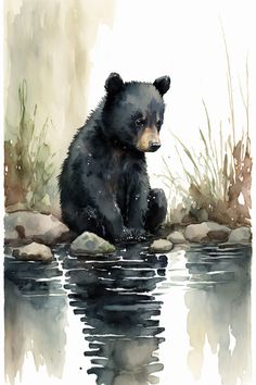 a painting of a bear sitting in the water