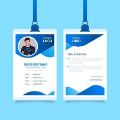 two id card templates with blue waves